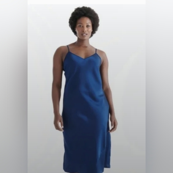 knix Dresses & Skirts - Knix Papaya Slip Dress Sapphire Blue Satin M